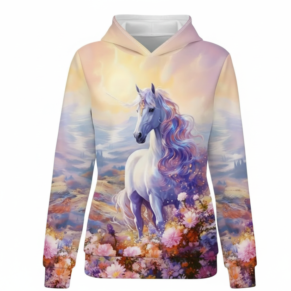 Unicorn And Floral Print Hoodie