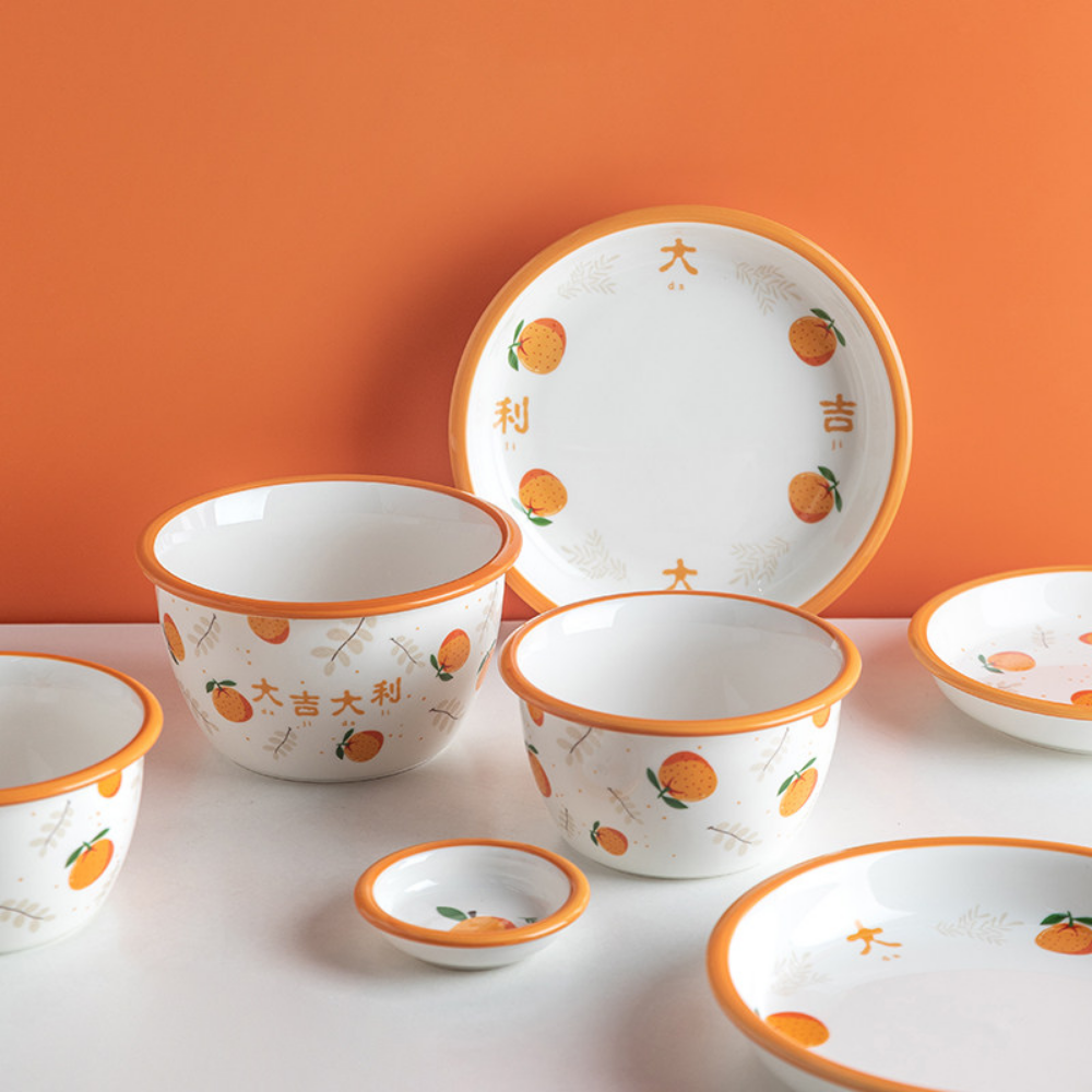 Cute Porcelain Orange Fruit Plate Dish Set - Grafton Collection