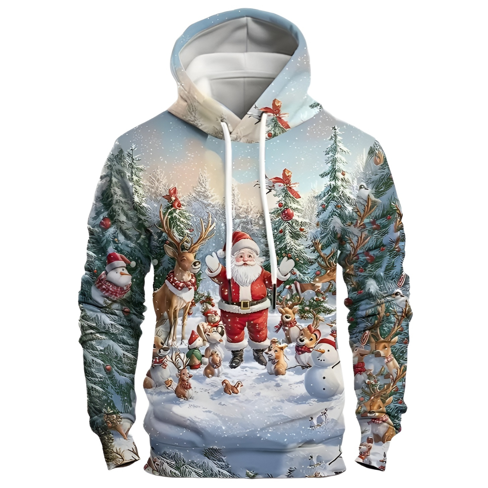 Men Christmas Santa and Reindeer Print Hoodie