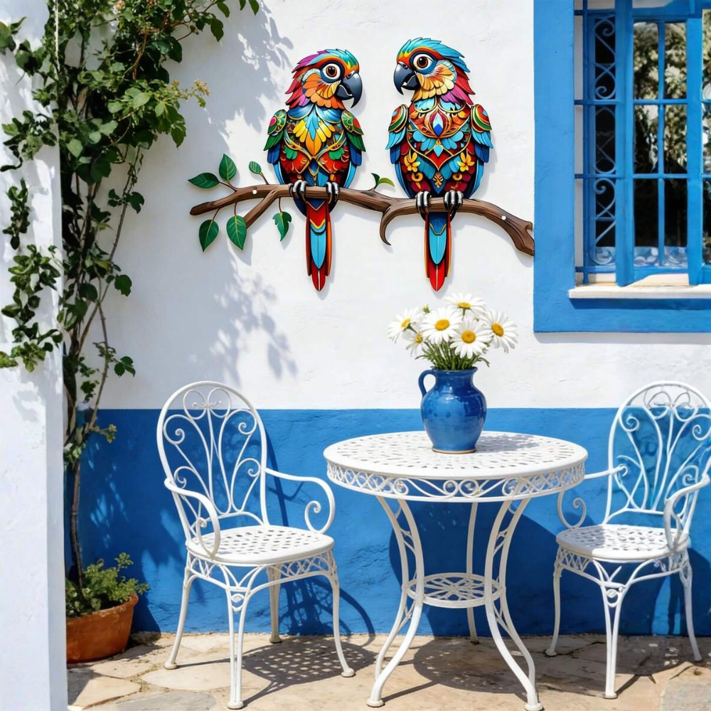 1PC 2D Colorful Macaw Couple Metal Wall Decor