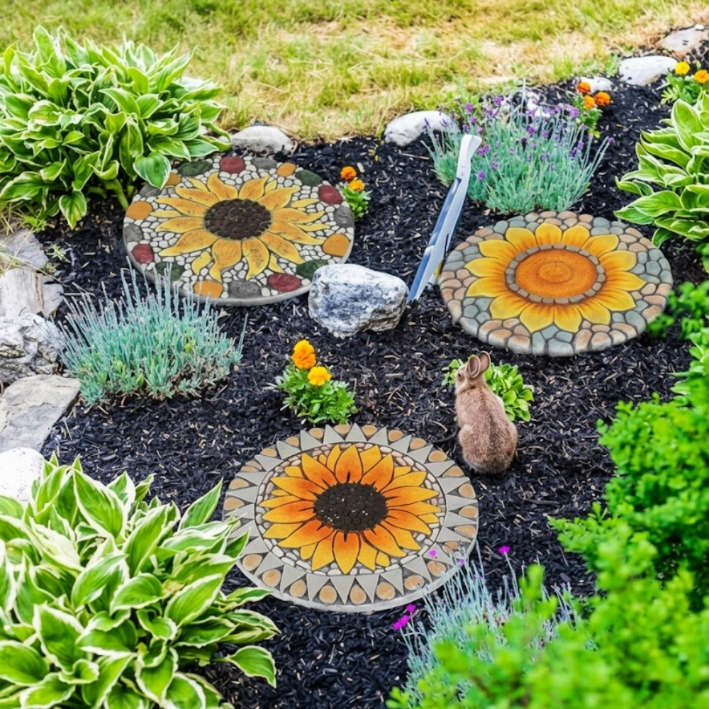3 Pack Sunflower Stepping Stone, 10 Inch Decorative Garden Step Stone For Yard, Patio, Garden, Walkway