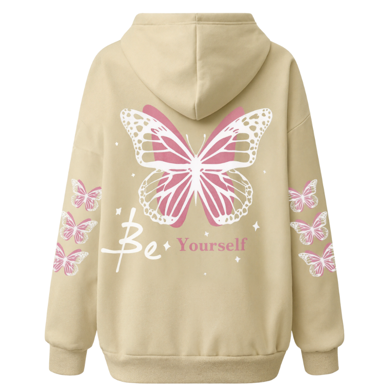 Butterfly Printed Drawstring Hoodie