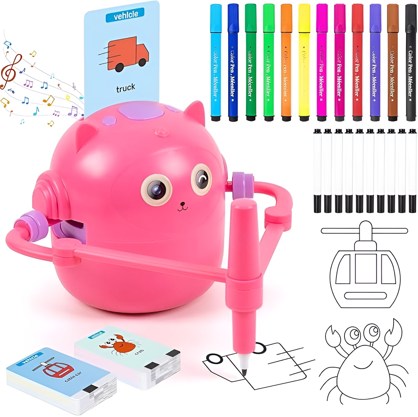 Educational Doodle Robot For Kids With Flash Cards And Markers