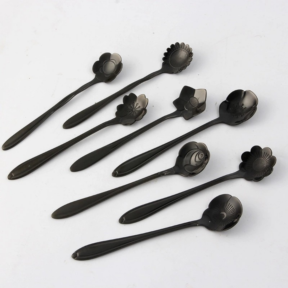 Elegant Black Stainless Steel Floral Stirring Spoon - Grafton Collection