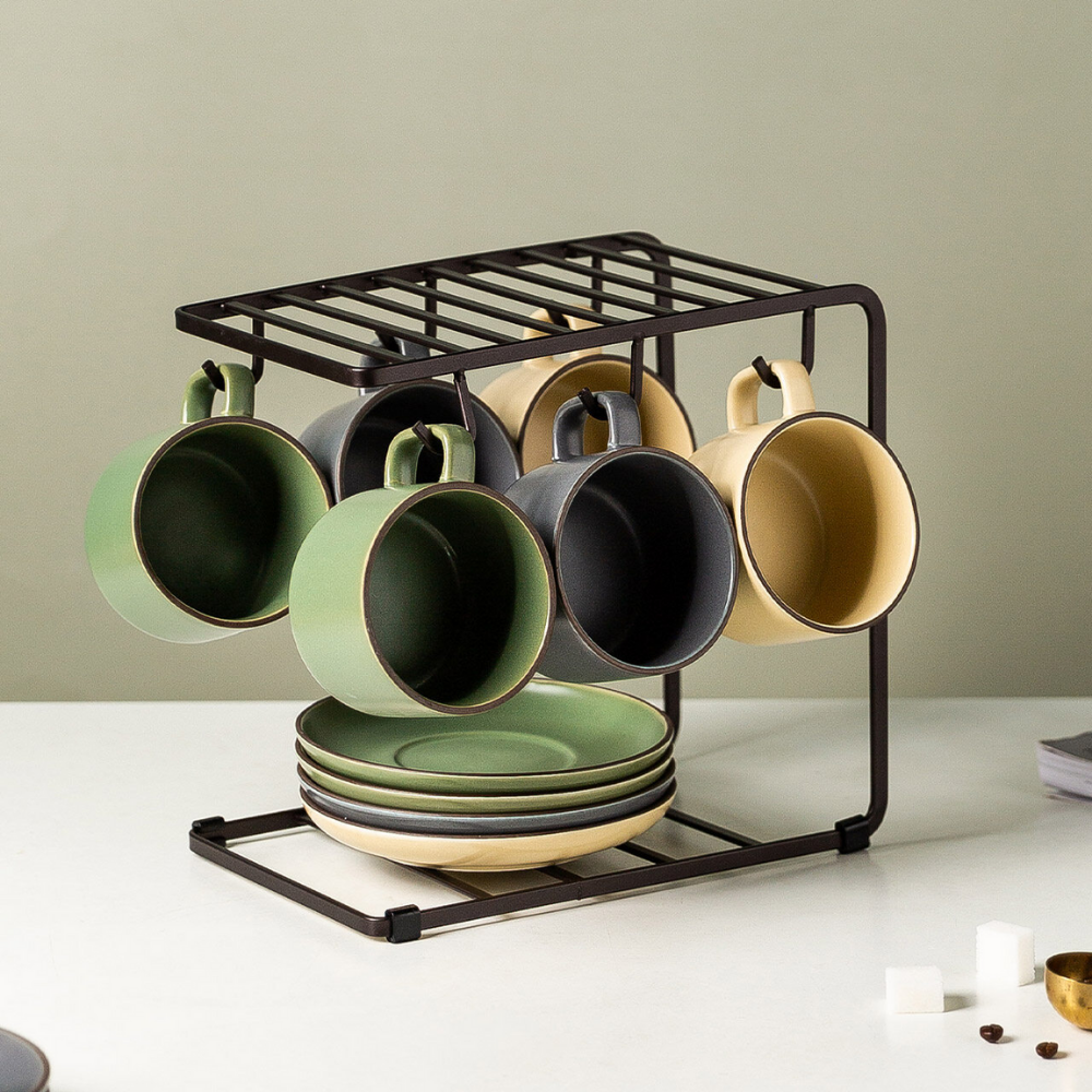 Ceramic Tea Cups + Holder - Grafton Collection