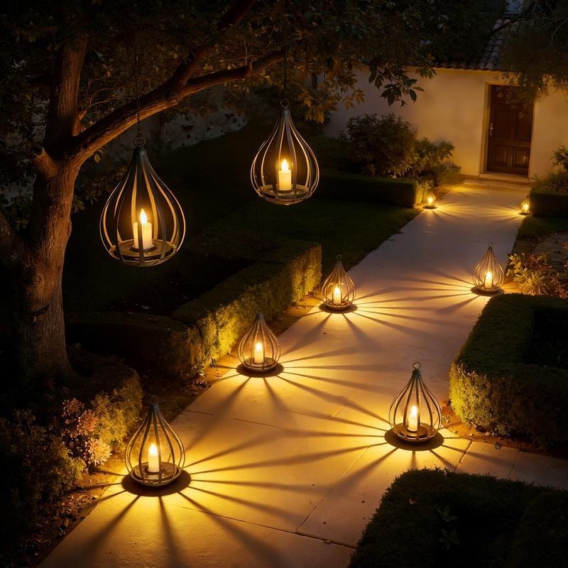 Solar Water Drop Shape Candle Lantern with Flickering Effect & Reflective Patterns