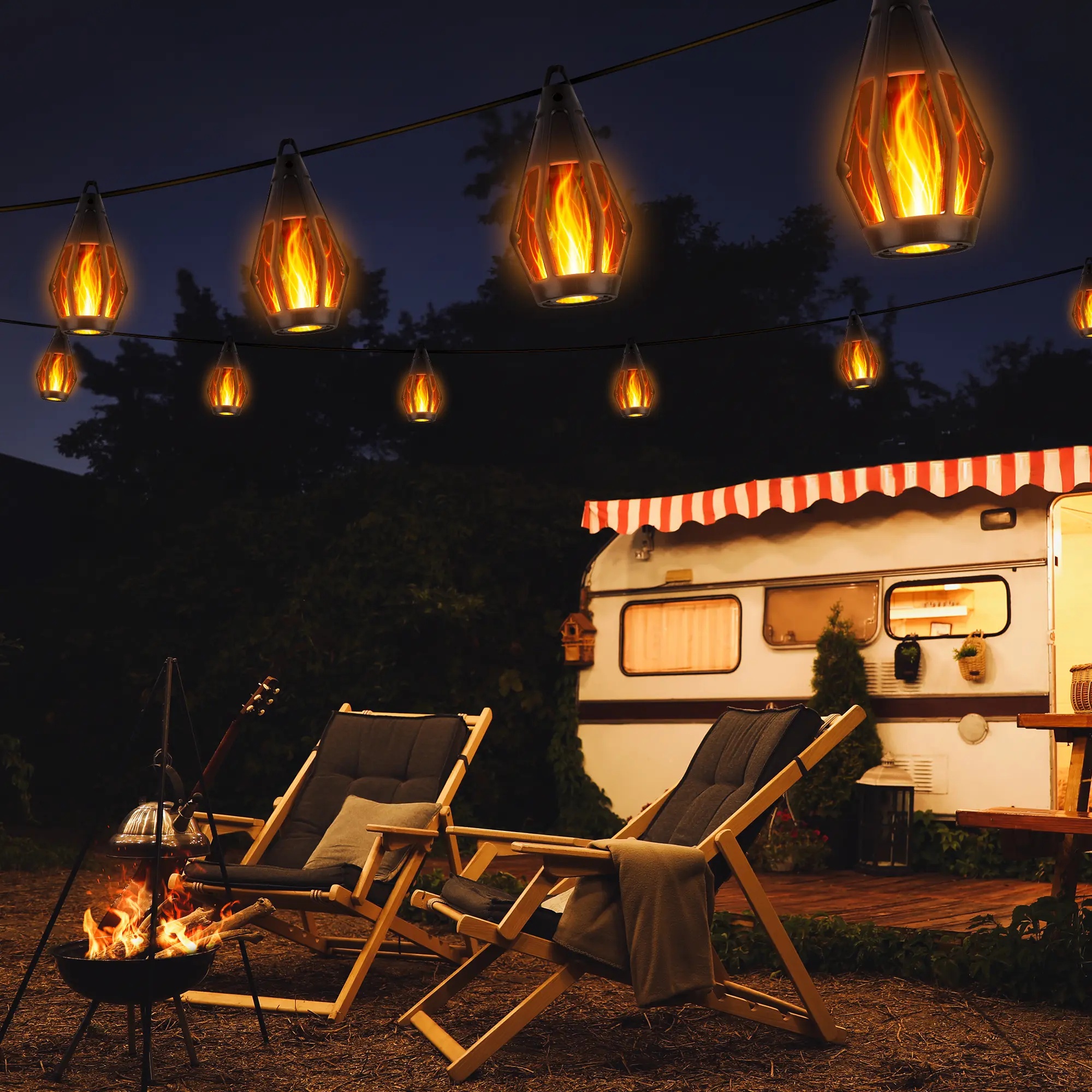 Solar Flame Effect Outdoor String Lights