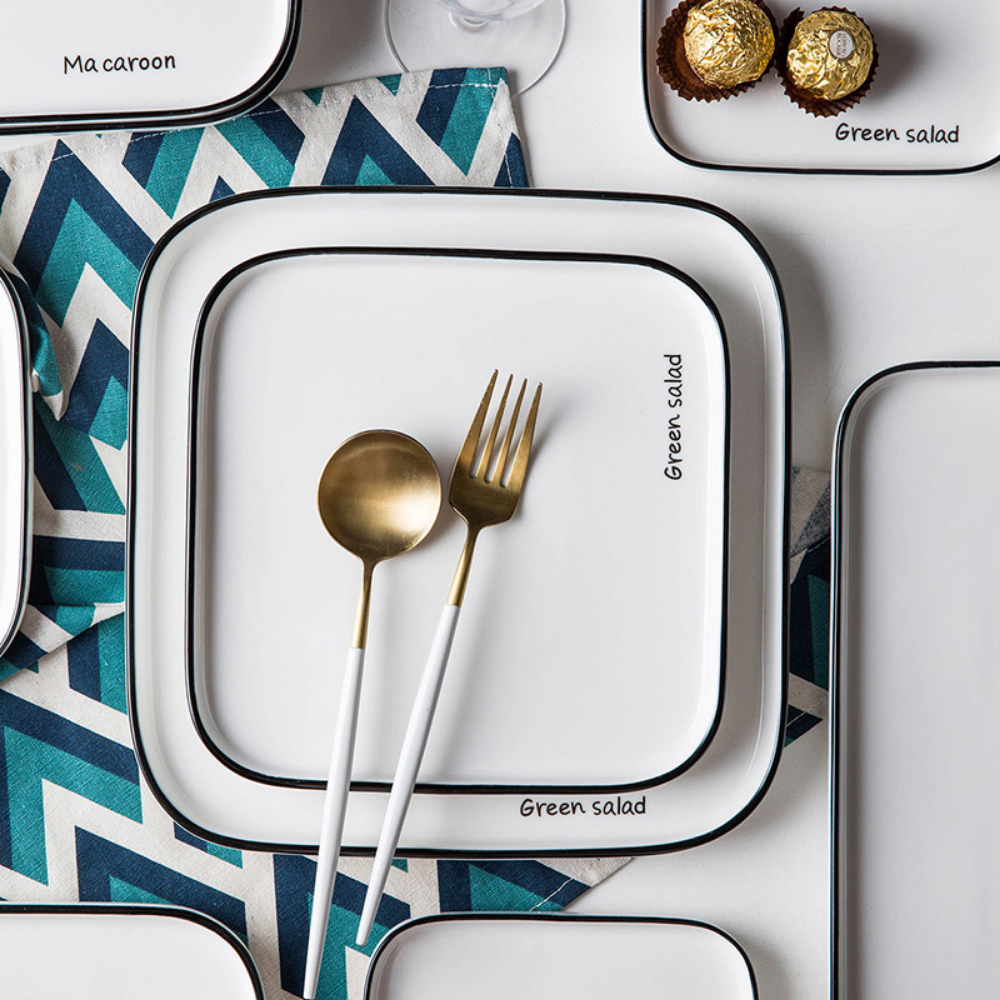 Black Border Ceramic Plates - Grafton Collection