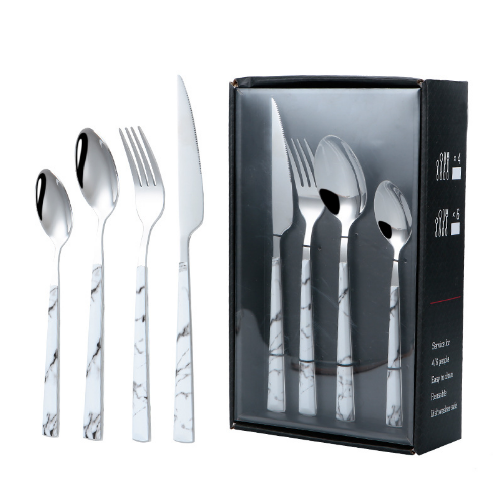 Stainless Steel Marble Cutlery Set - 16 & 24 Pieces - Grafton Collection