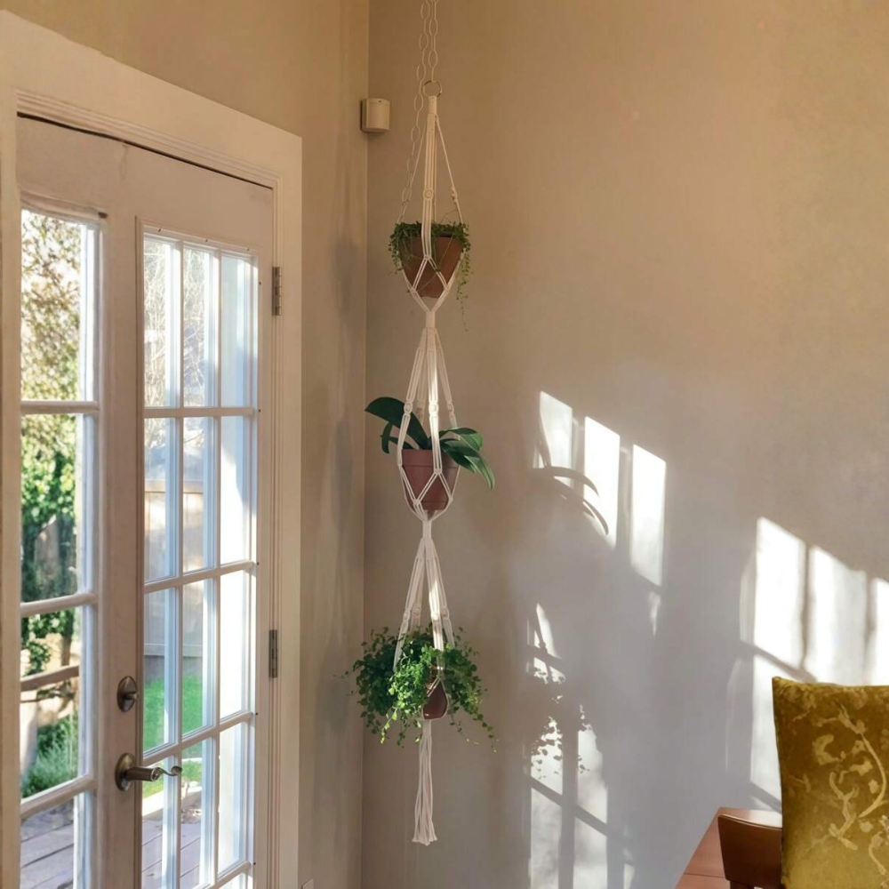 Three Layer Jute Rope Plant Hanger With Tassels And Hook For Indoor Outdoor Decor