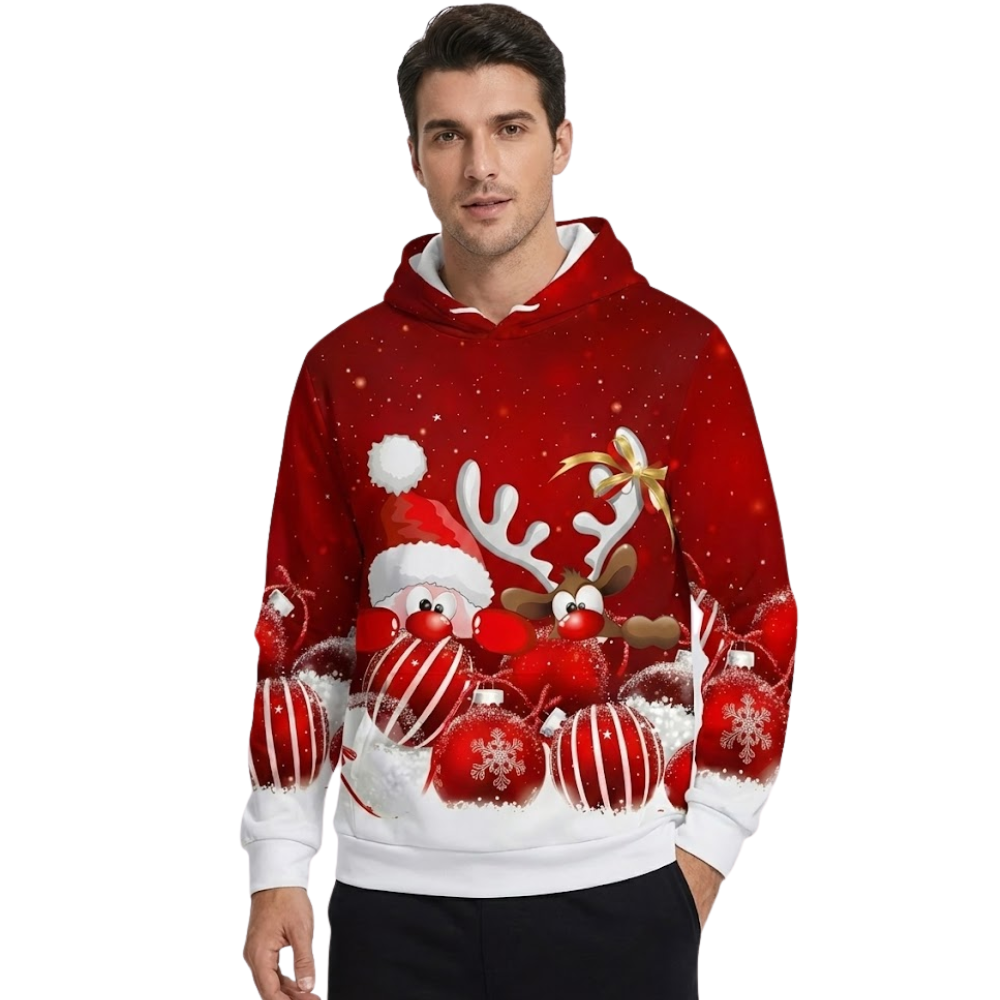 Christmas Hoodie With Santa And Reindeer Graphic