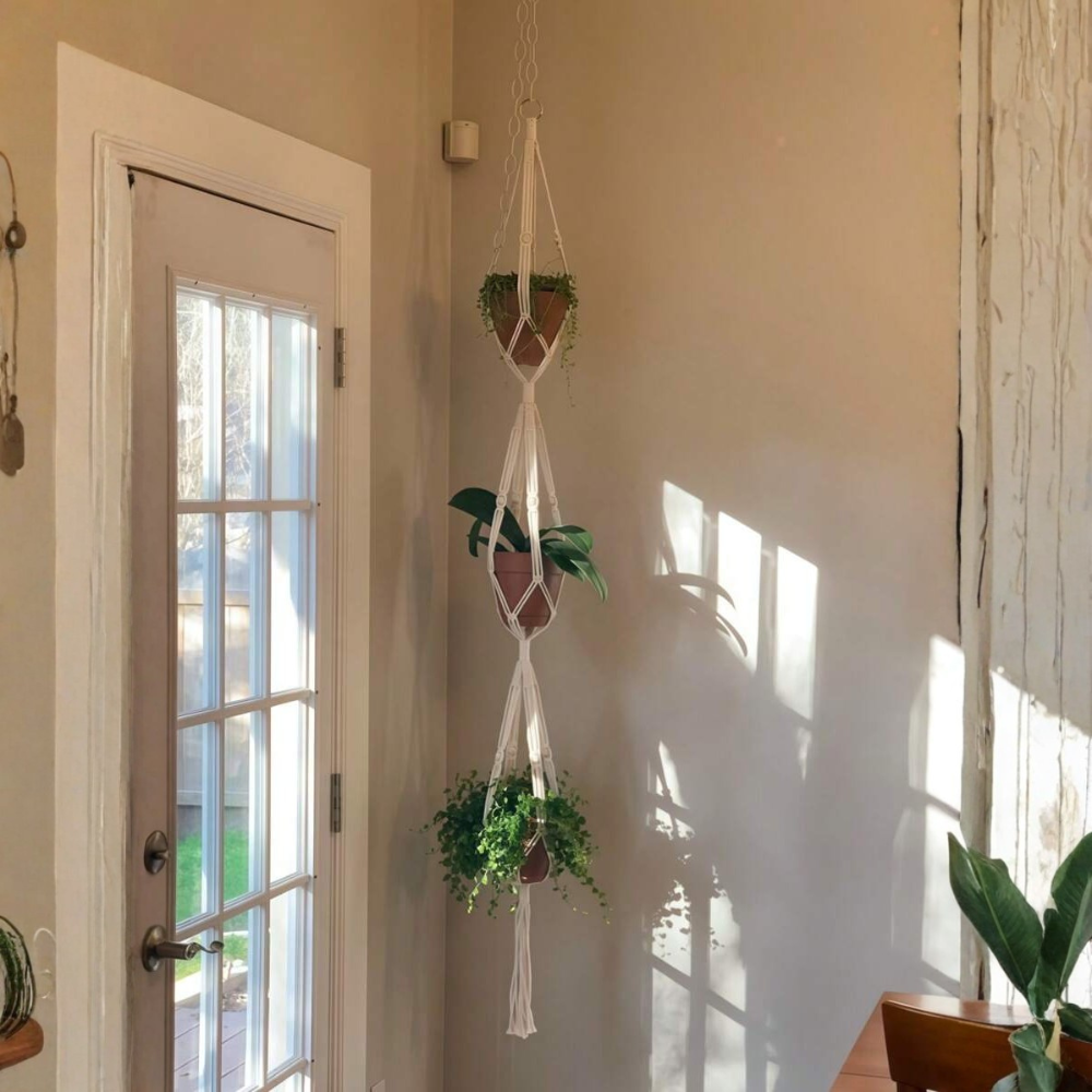 3 Layer Tassel Jute Rope Plant Hanger With Hook For Indoor And Outdoor Decor