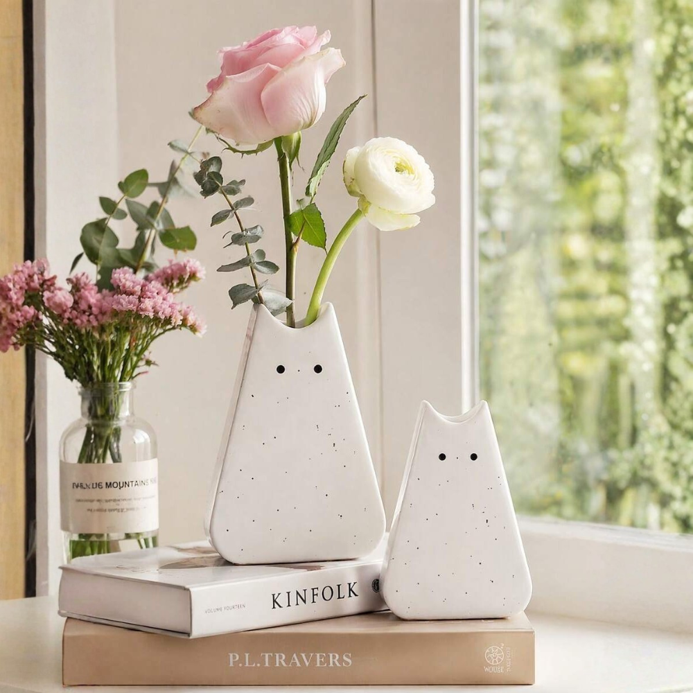 Speckled Cat Shape Ceramic Flower Vase For Home Decor