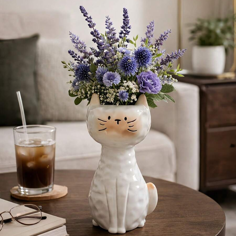 Siamese Cat Ceramic Statue Flower Vase For Home Decor