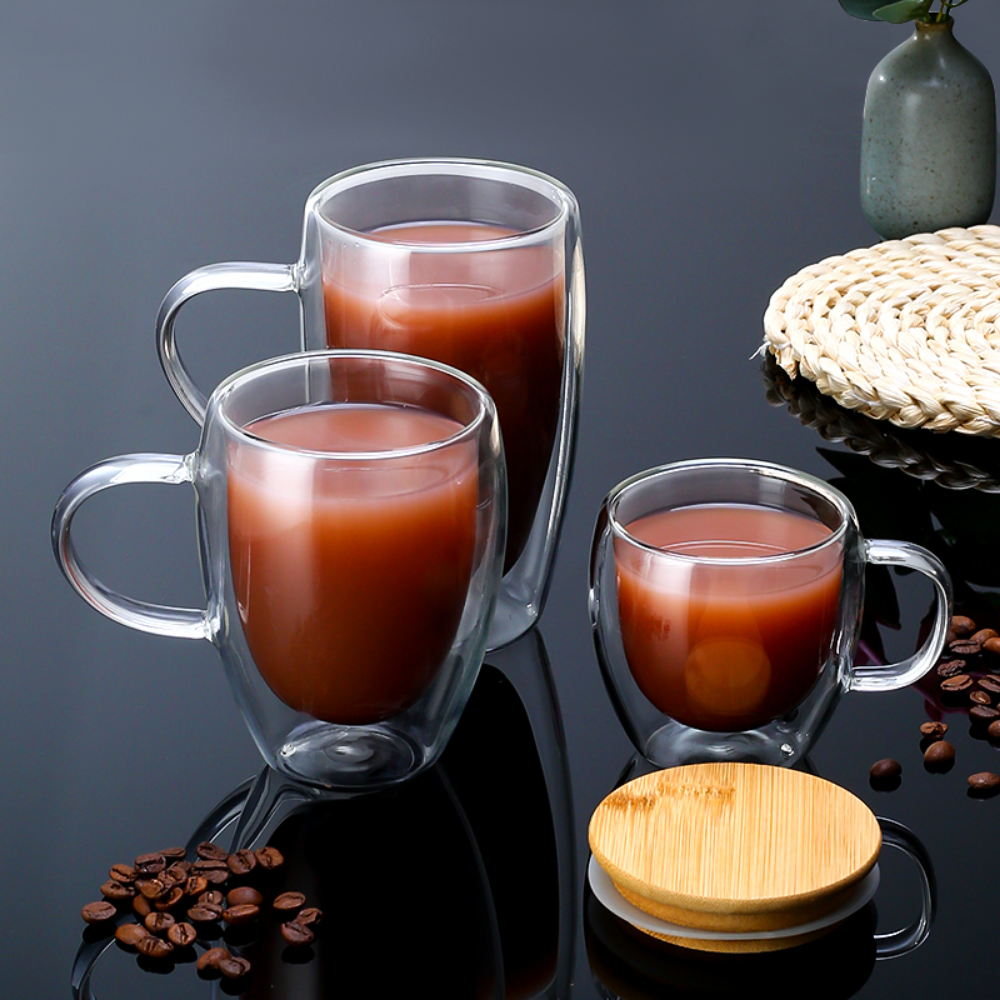 Double Glass Mugs With Bamboo Lid - Grafton Collection