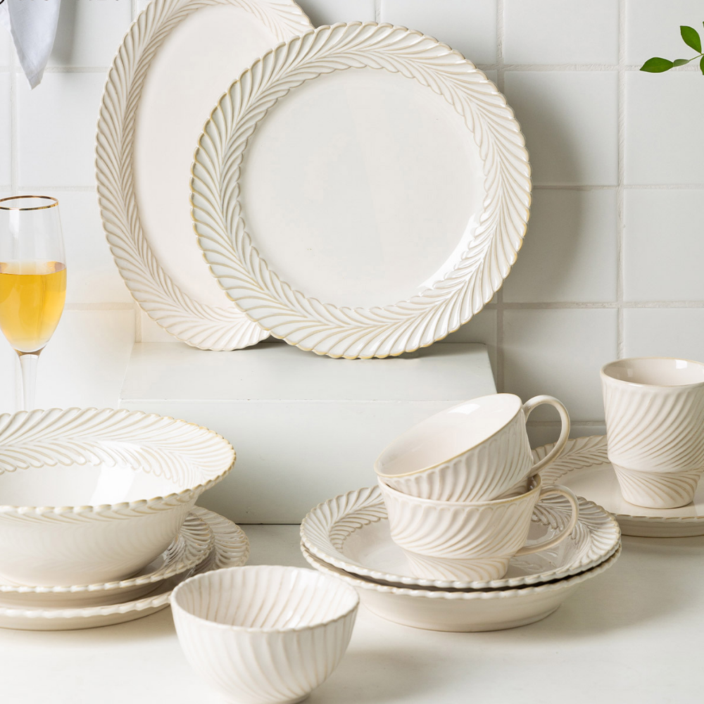 White Japanese Retro-Style Dinnerware Set - Grafton Collection