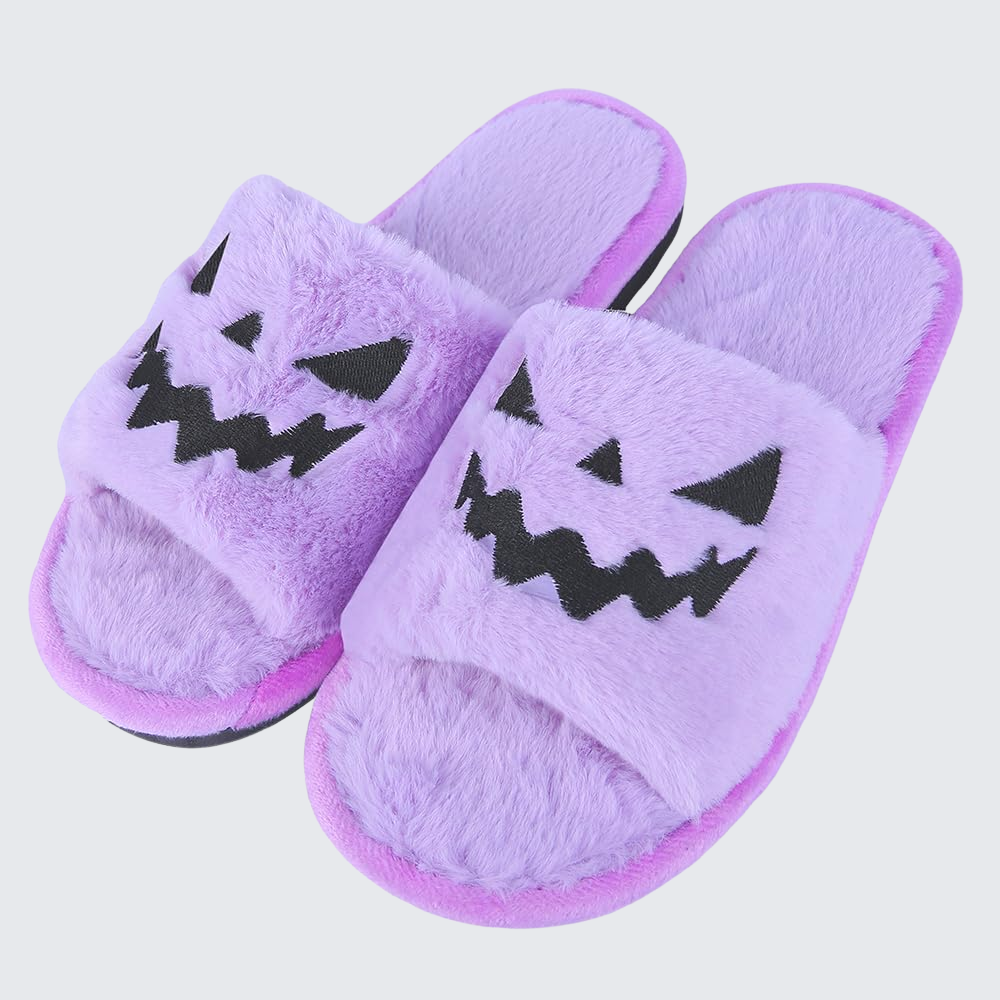 Halloween Pumpkin Plush Slides Cozy Open Toe Indoor Outdoor Slippers
