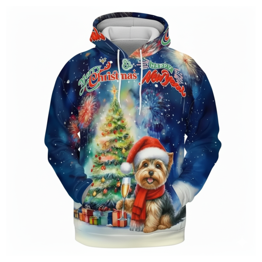 Allover Christmas Dog Print Hoodie