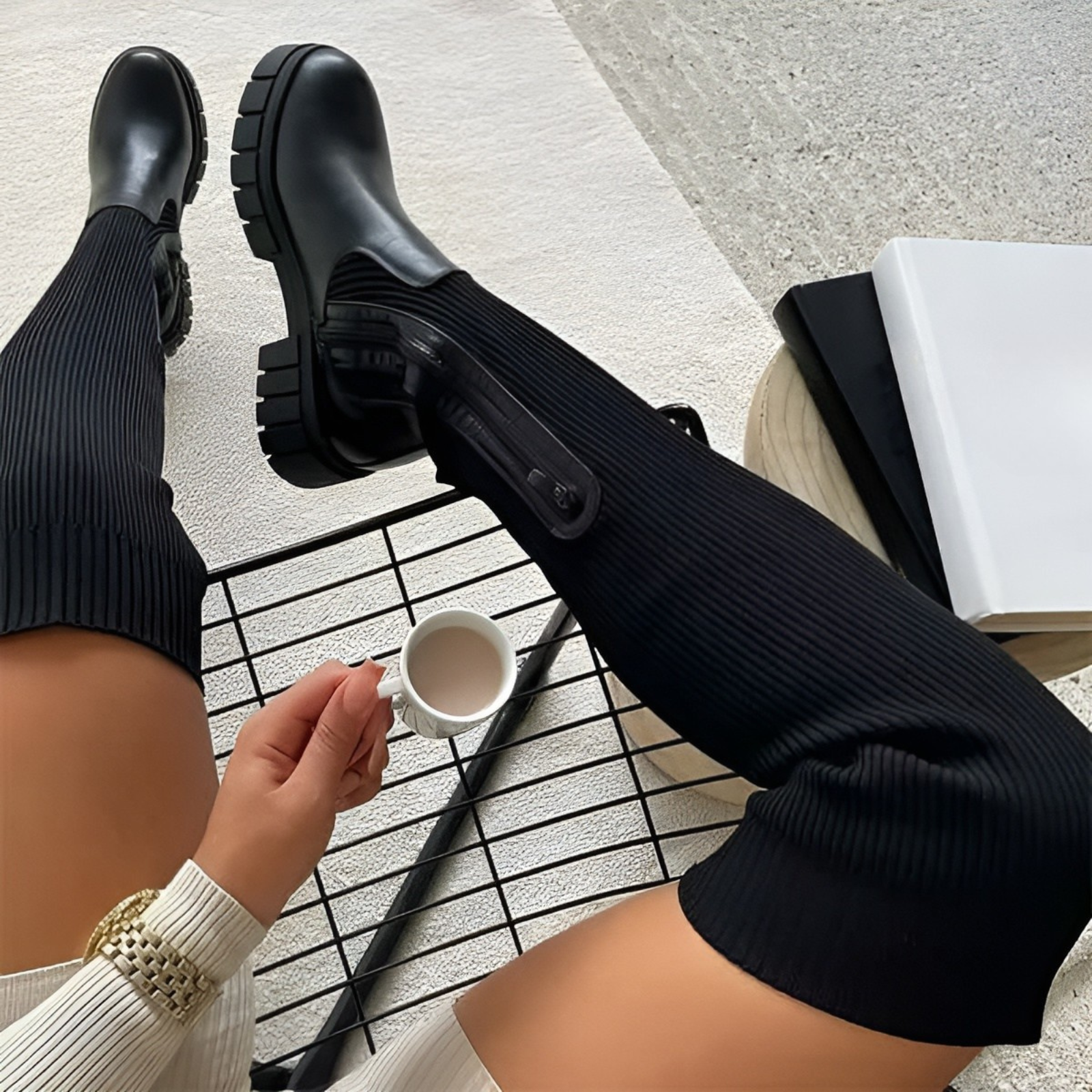 Caprice Stretch Mesh Over The Knee Boots