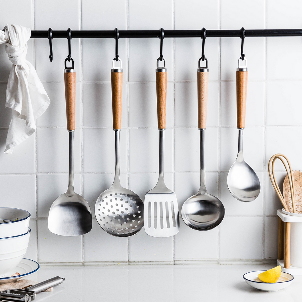 Stainless Steel Kitchen Utensils + Holder - Grafton Collection
