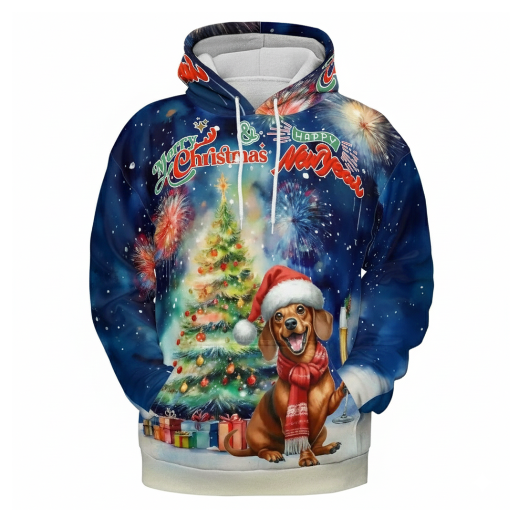 Allover Christmas Dog Print Hoodie