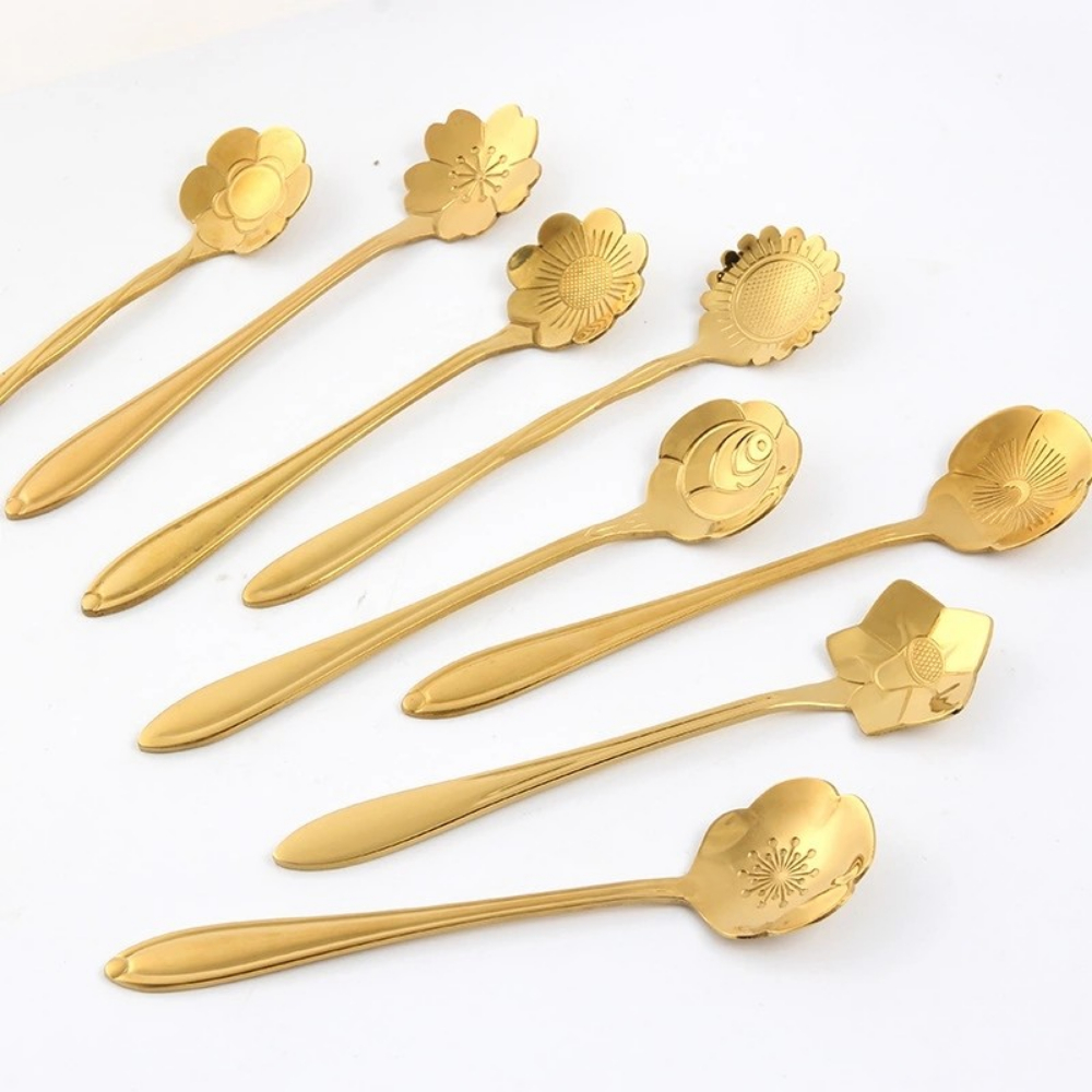 Gold-Plated Stainless Steel Floral Stirring Spoon - Grafton Collection