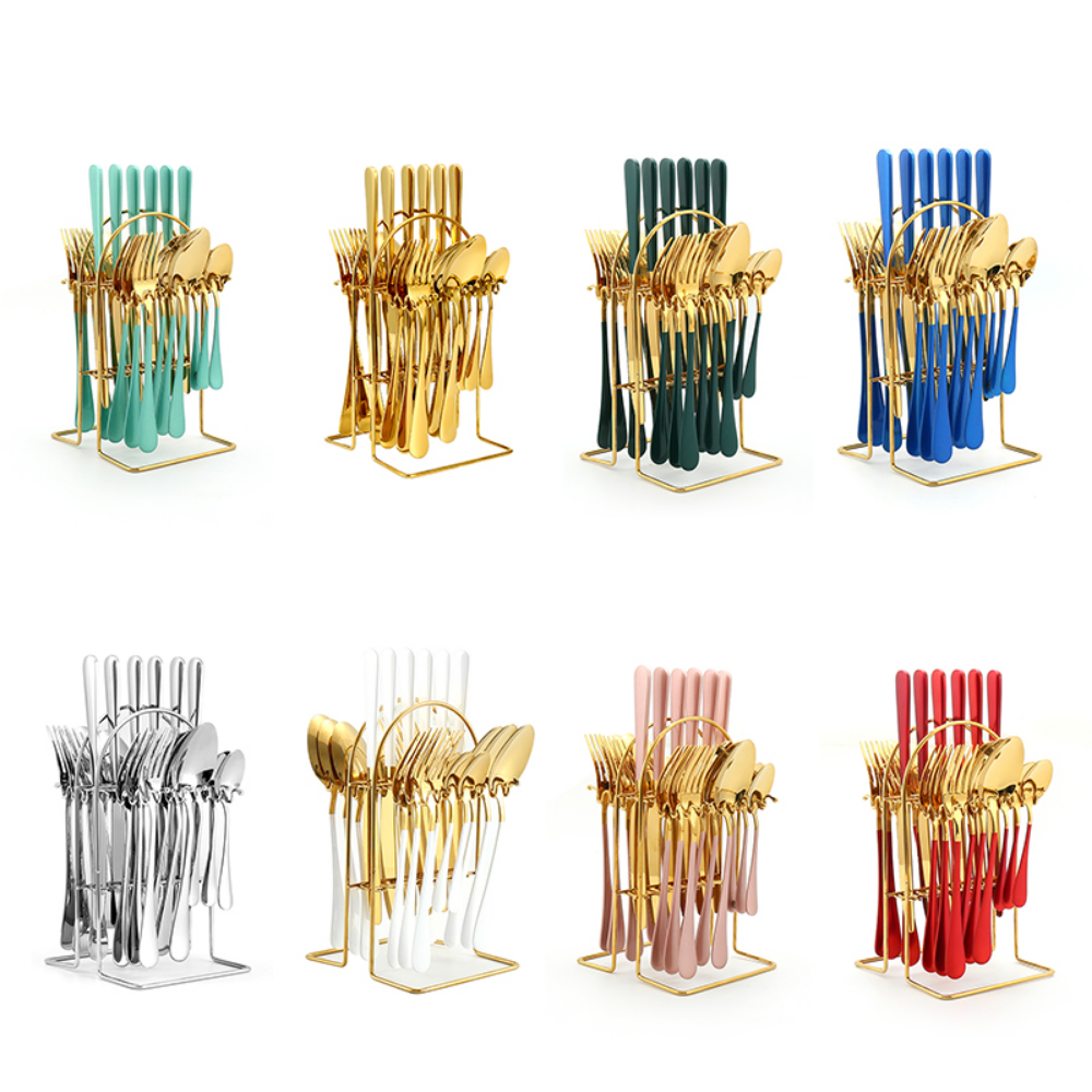 Gold Silverware Knife Fork Spoon Set - Grafton Collection