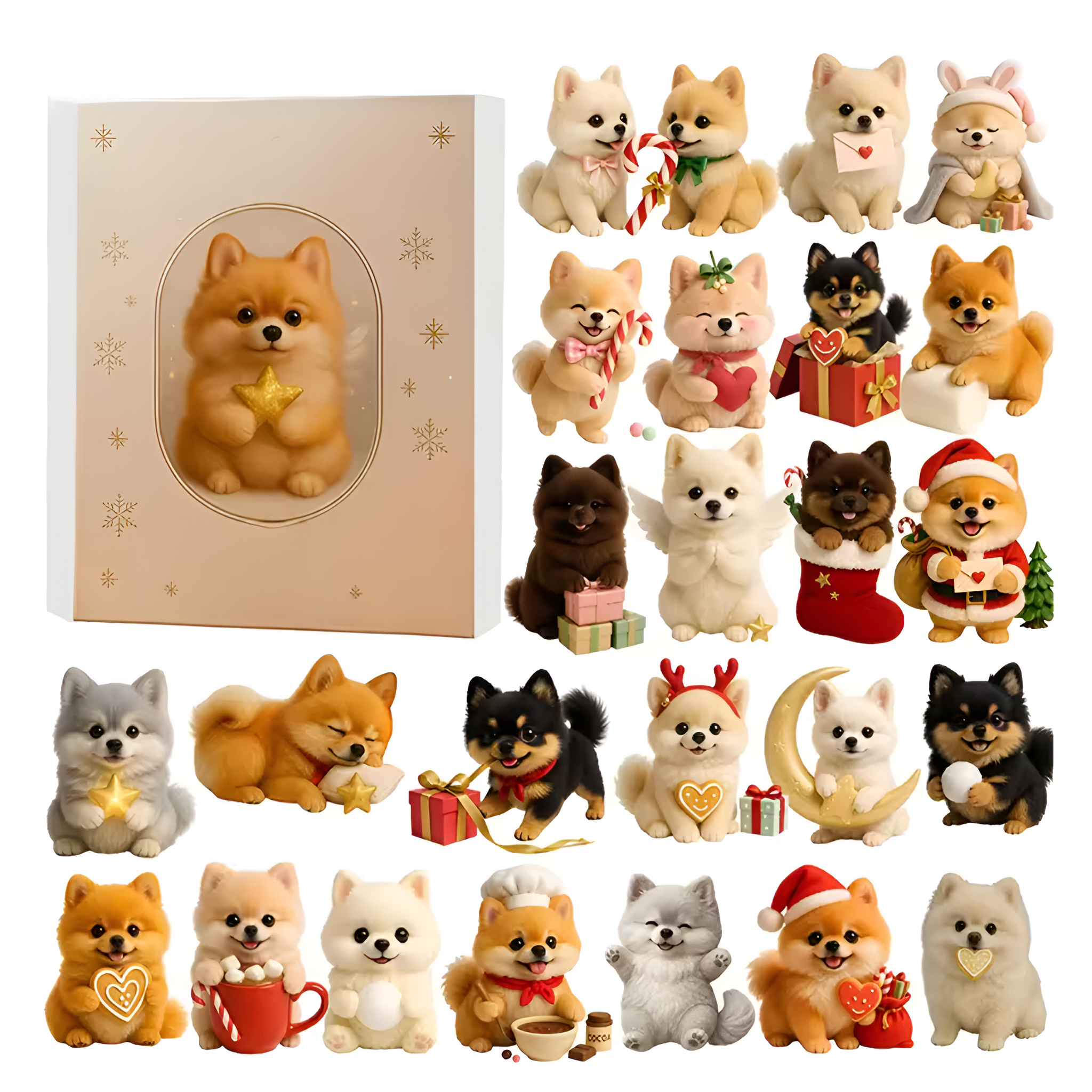 Pomeranian Christmas Advent Calendar Festive Figurine Countdown Set
