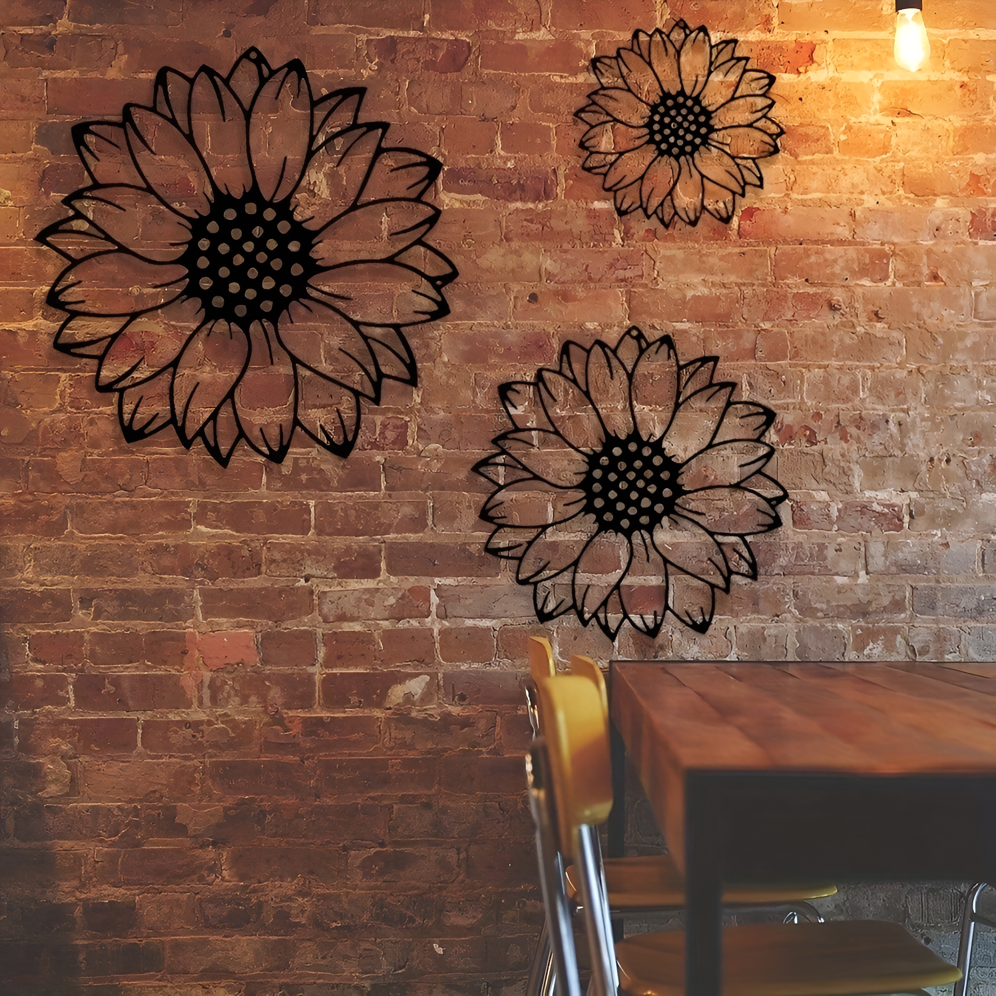 3pcs Metal Sunflower Wall Art, Countryside Garden Decor, Outdoor Fence Hanging