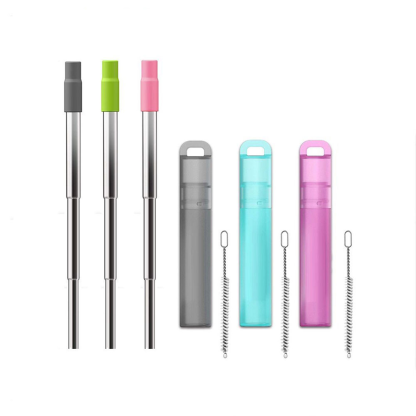 Collapsible Metal Straws + Cleaning Brush And Case - Grafton Collection