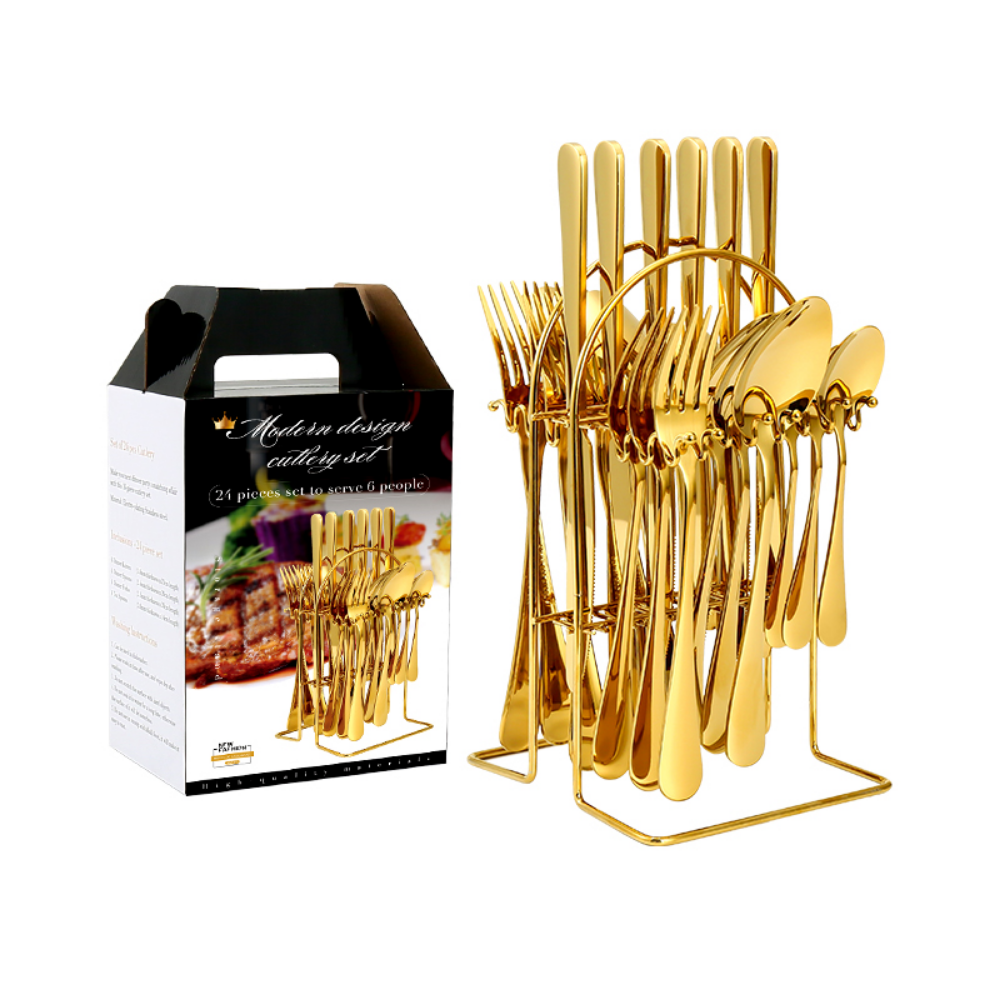 24 Piece Stainless Steel Flatware Set + Stand - Grafton Collection