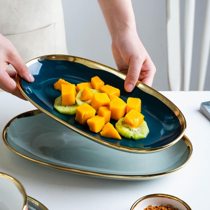 Pandora Luxury 12 Inch Ceramic Oval Dinner Plate - Grafton Collection