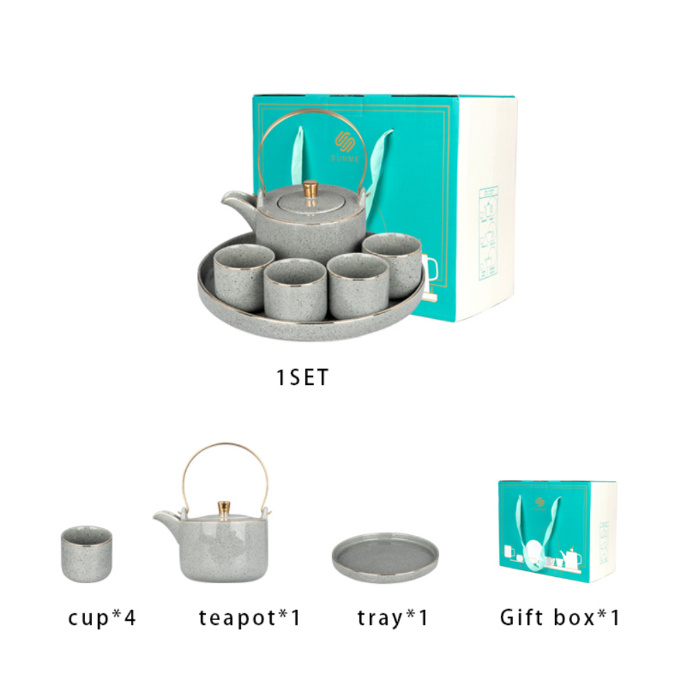 Japanese Grey Golden Rim Ceramic Teapot Set - Grafton Collection