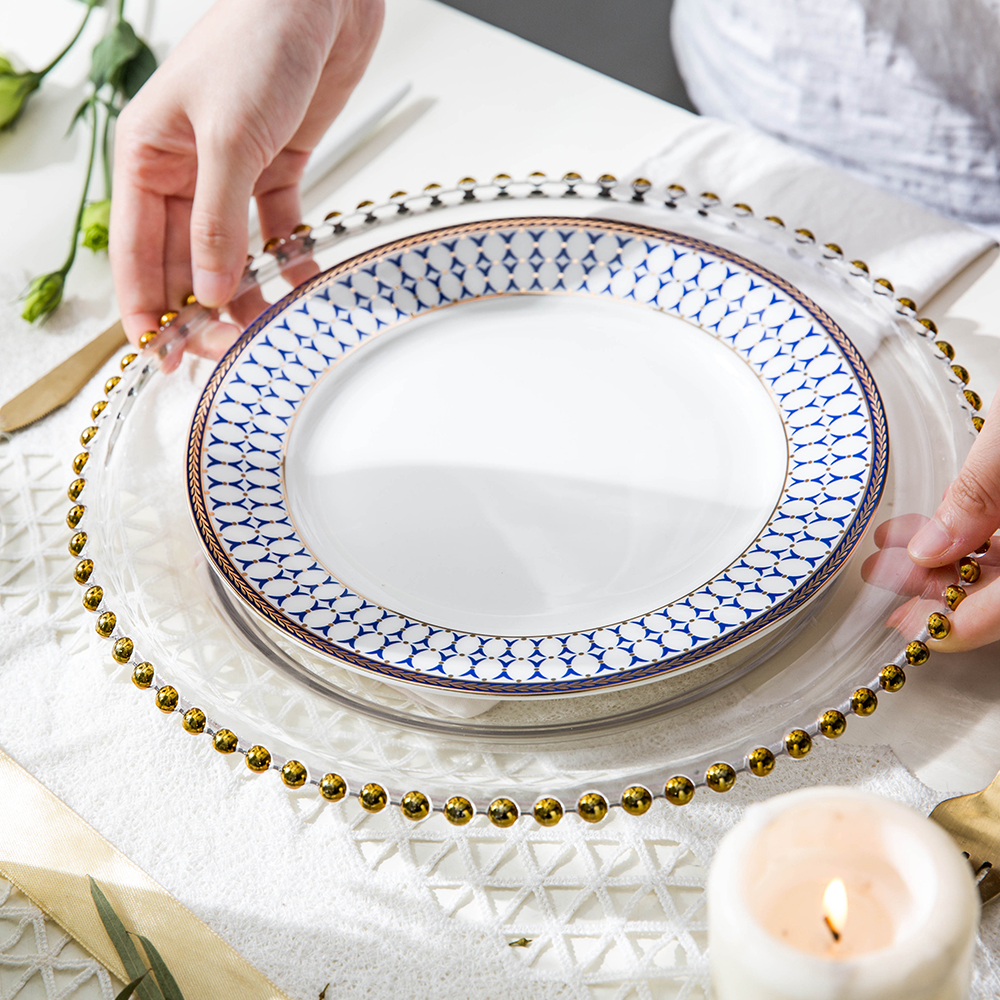 Beaded Dot Inlaid Golden Rim Dinner Plate - Grafton Collection