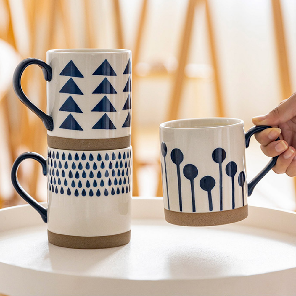 Hand-Painted Blue Ceramic Mugs - Grafton Collection