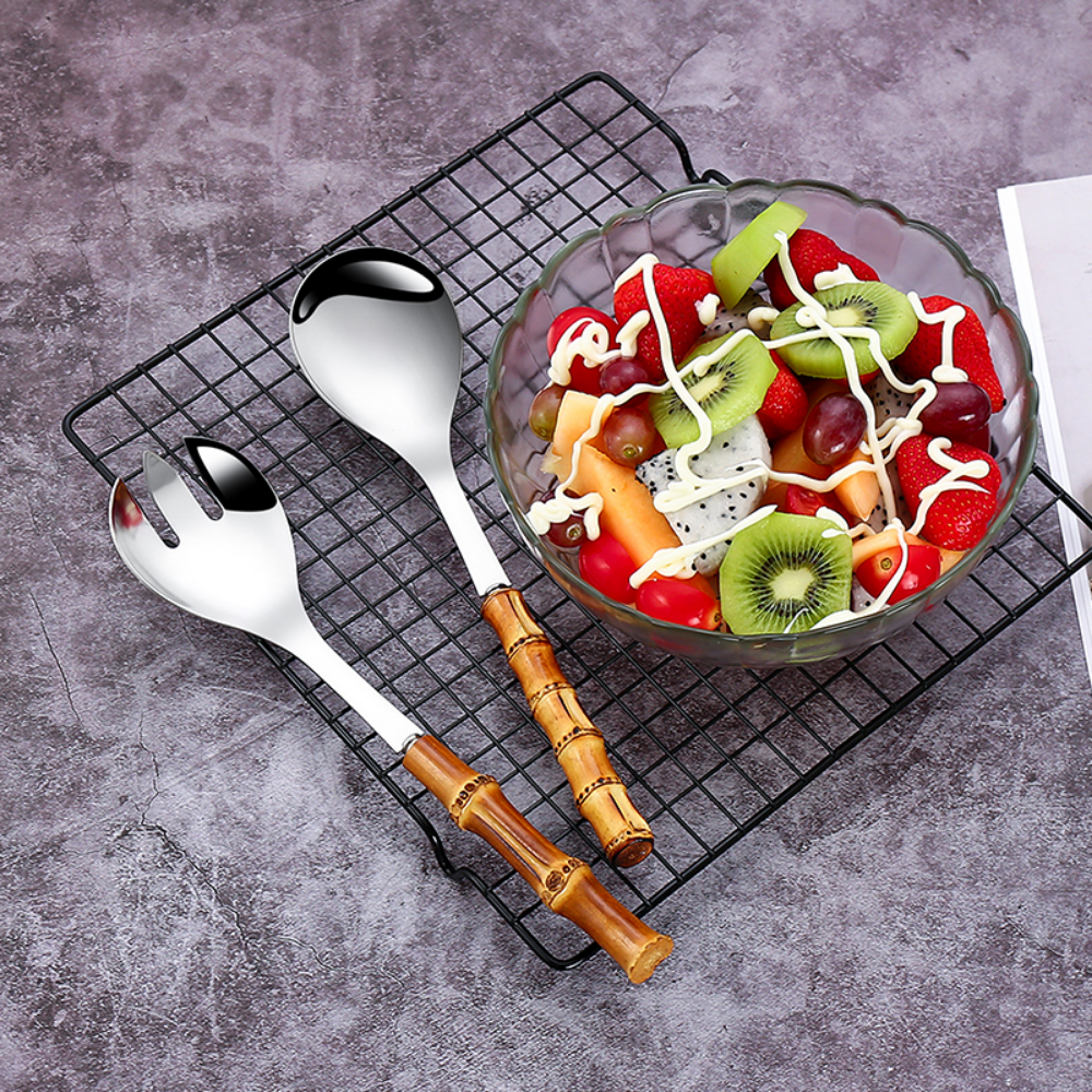 Bamboo Handle Large Salad Serving Spoon Set - Grafton Collection