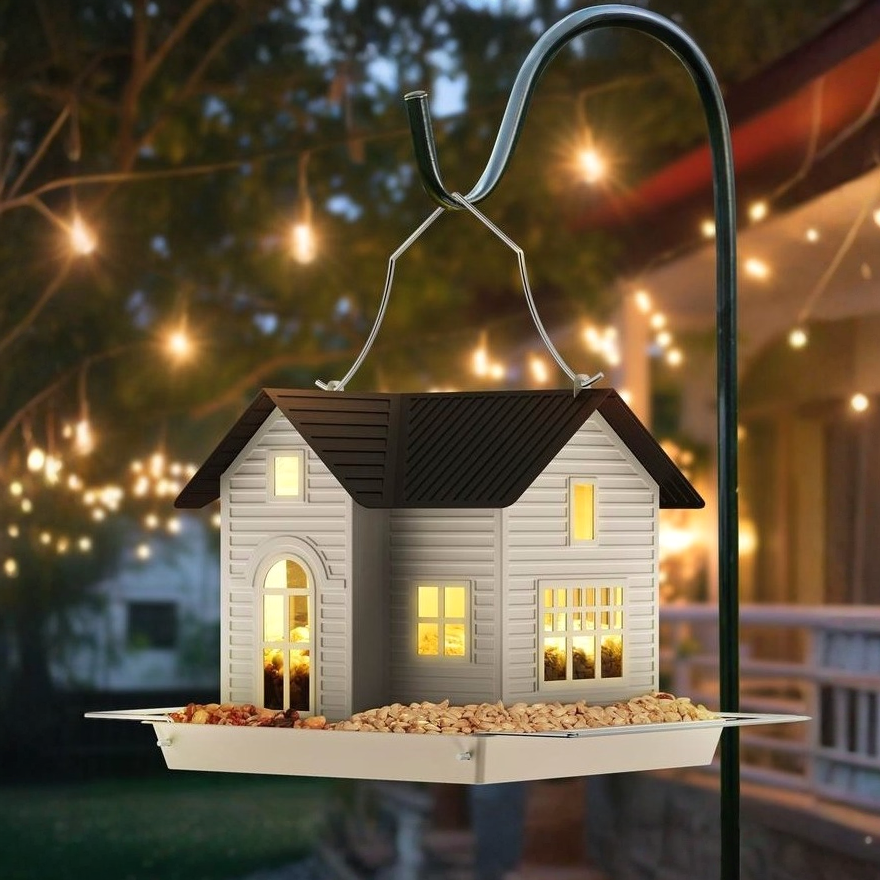 Waterproof Hanging Metal Bird Feeder with Solar Panel, Outdoor Solar Lantern