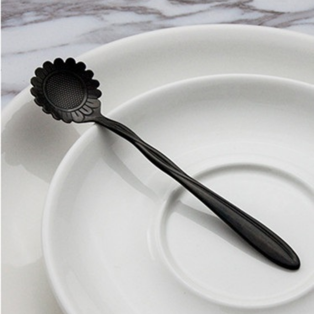 Elegant Black Stainless Steel Floral Stirring Spoon - Grafton Collection