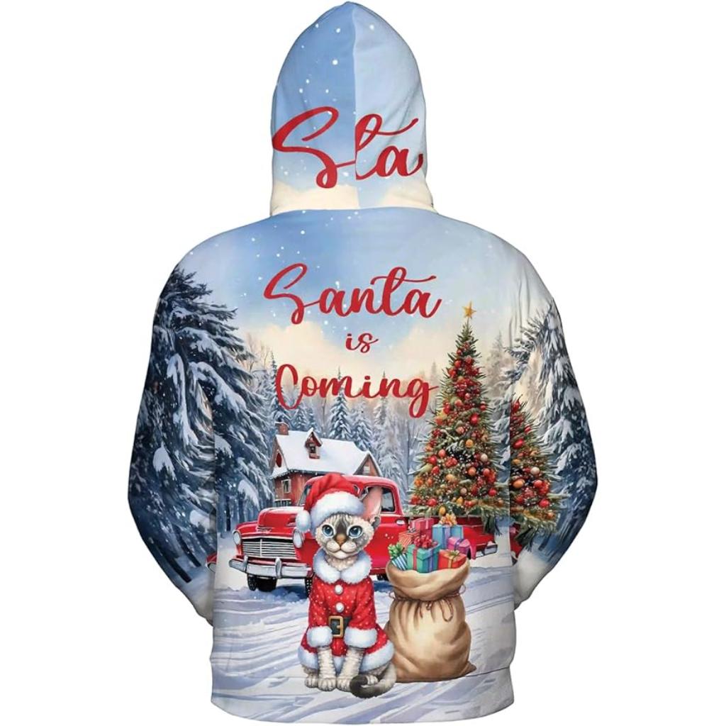 Christmas Santa Cat Truck Tree All Over Print 3D Zip Hoodie