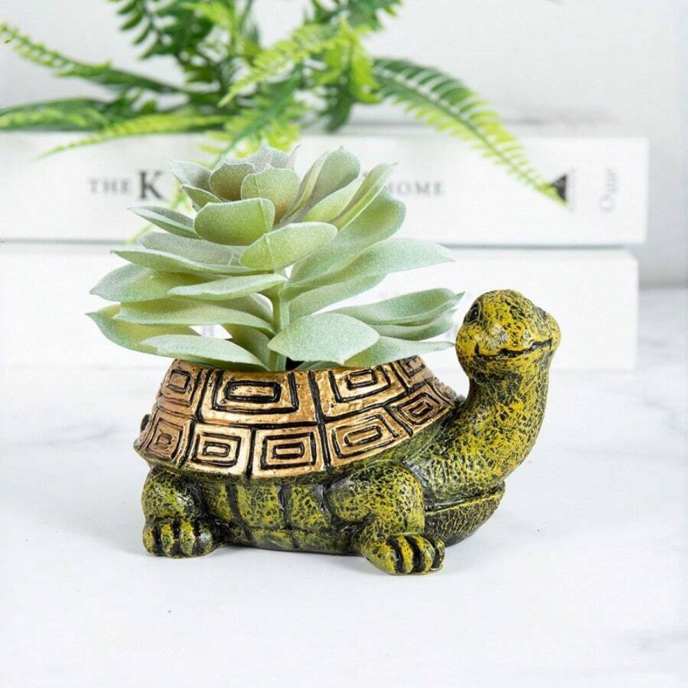 Turtle Shaped Resin Succulent Planter For Office Desk And Home Decor