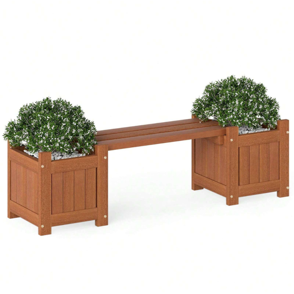 Outdoor Wooden Planter Box with Bench Seat