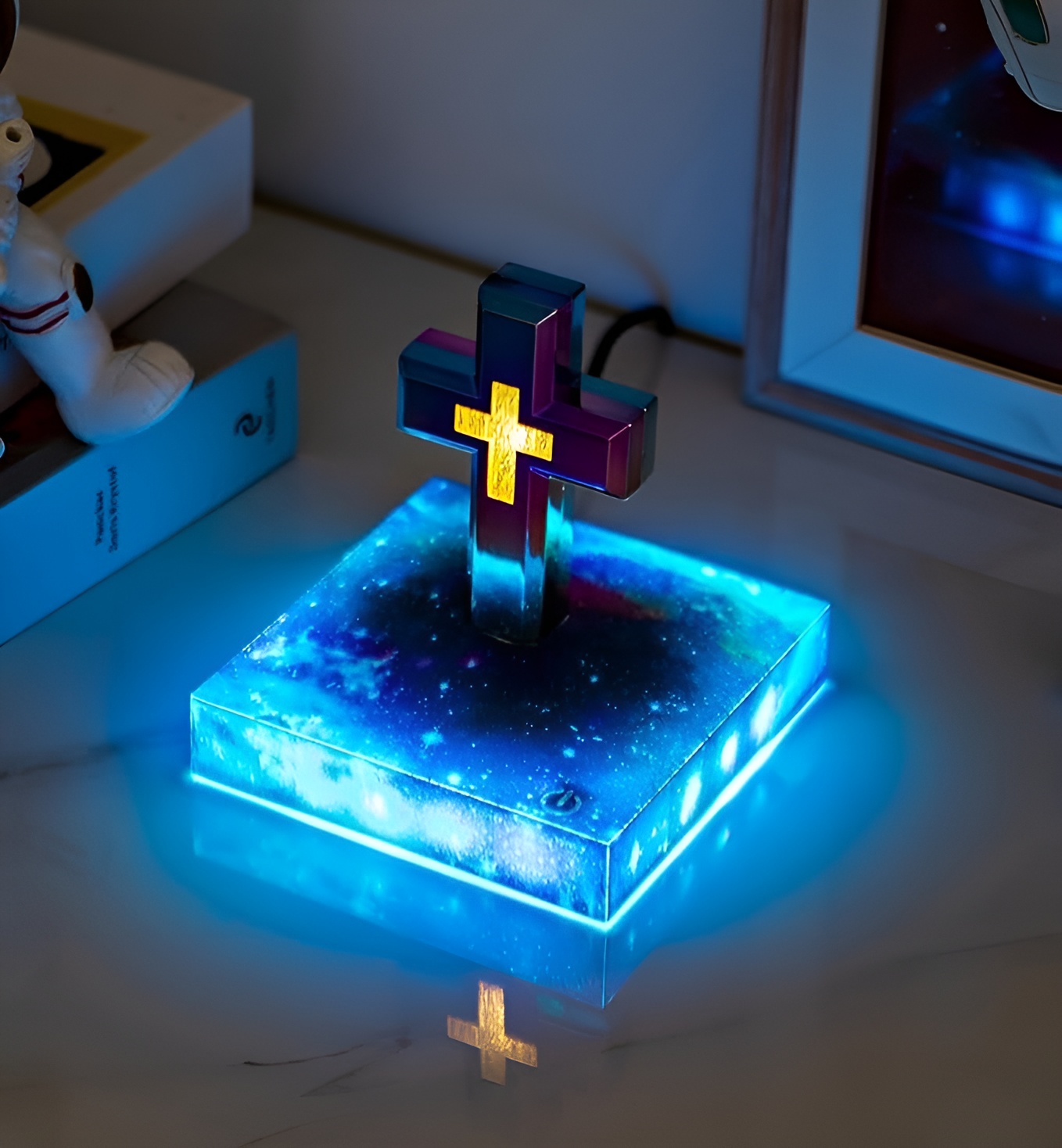 Levitating Cross Lamp With Light Base