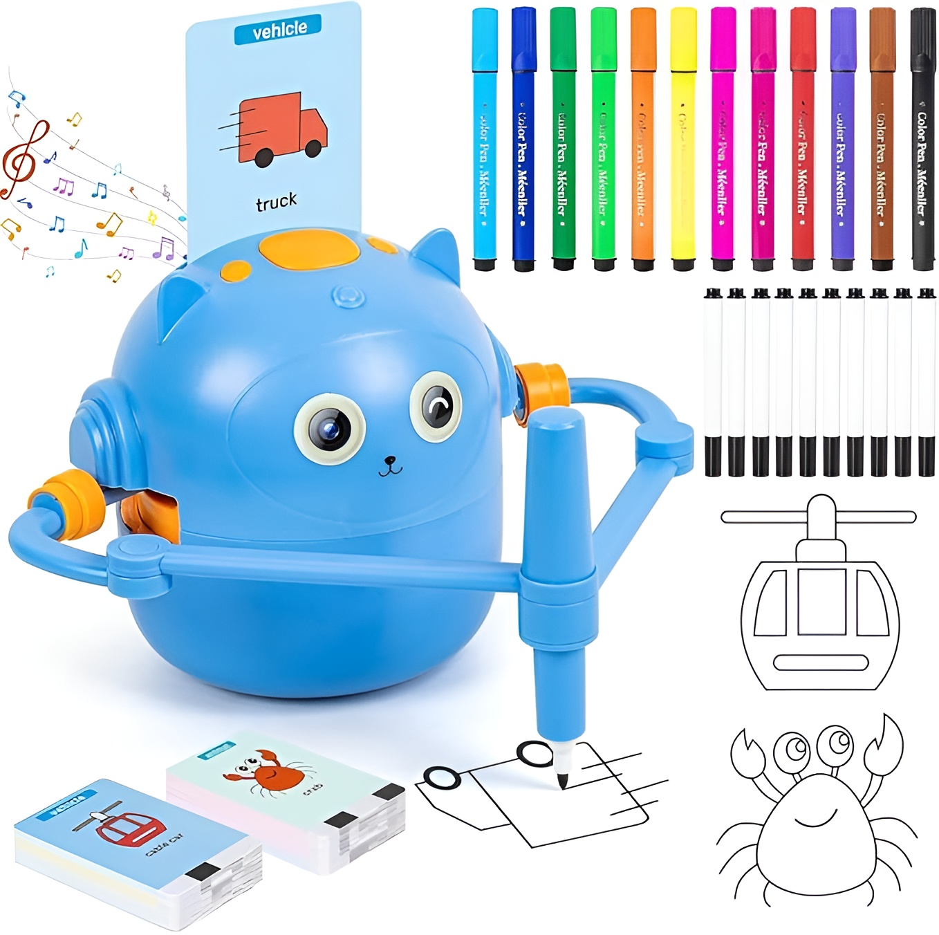 Educational Doodle Robot For Kids With Flash Cards And Markers