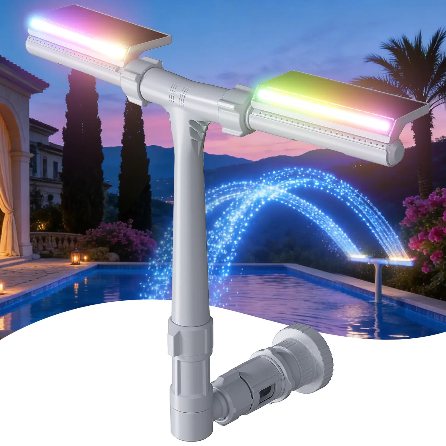 Dual Spray Solar Pool Fountain With Lights