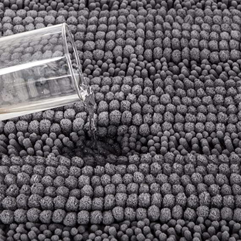 Gray Stripe Chenille Microfiber Bath Mat Rug- Ultra Soft Thick Absorbent Non Slip Shaggy Plush Floor Rugs for Bathroom, Machine Washable - Grafton Collection