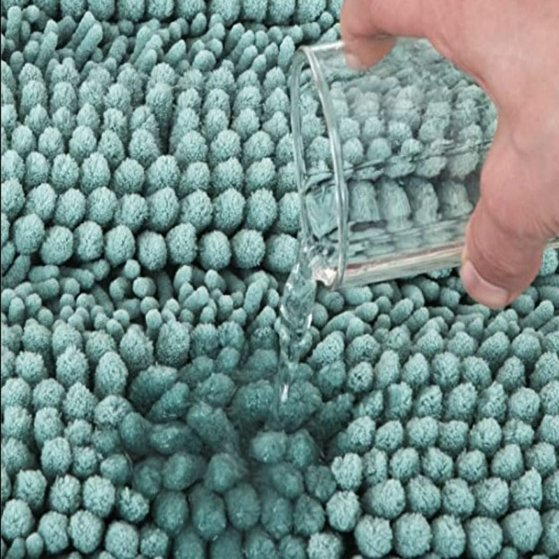 Green Stripe Chenille Microfiber Bath Mat Rug- Ultra Soft Thick Absorbent Non Slip Shaggy Plush Floor Rugs for Bathroom, Machine Washable - Grafton Collection