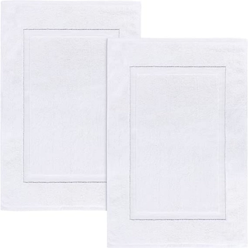 Pack Of 2 Cotton Banded Bath Mats- Highly Absorbent and Machine Washable Shower Bathroom Floor Towel - Grafton Collection