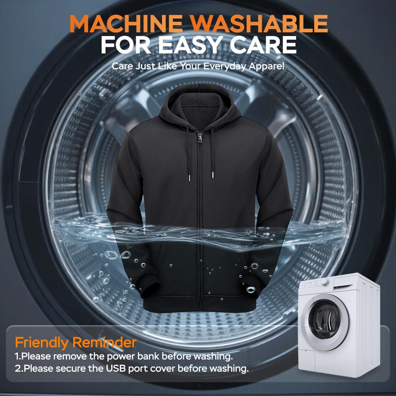 Heated Hoodie for Men, Zip Up Electric Heating Sweatshirt, Fleece Lined Winter Thermal Heated Sweater, Battery Not Included