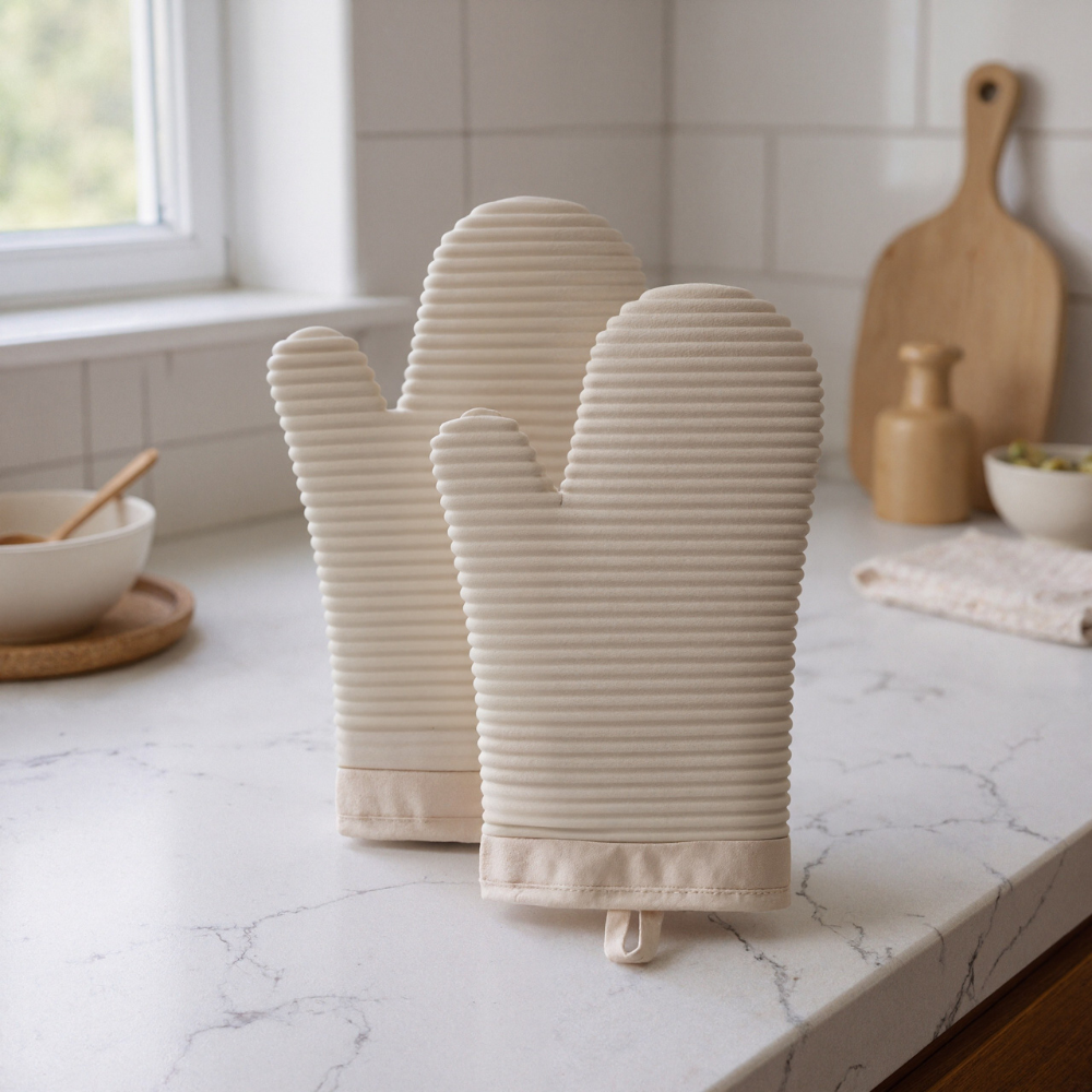 Ribbed Soft Silicone Oven Mitt Set