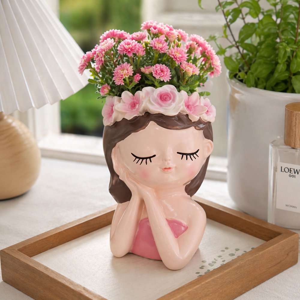 Creative Girl Sleeping Pose Figurines Flowerpot For Garden Decoration